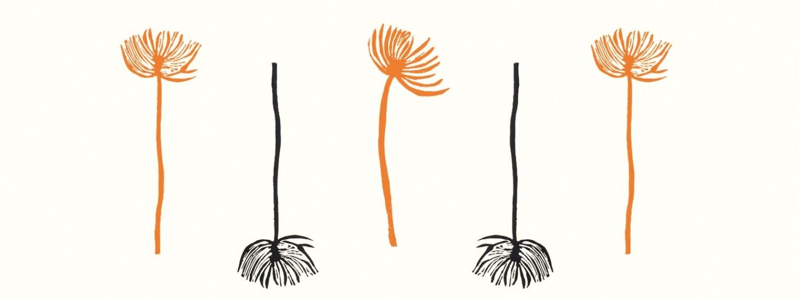 Book cover for julia Samuel's book "Grief Works" with four illustrated flowers on a white background.