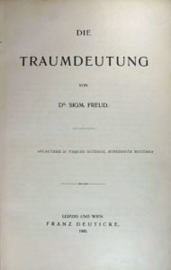 Title page containing the Text: "Die Traumdeutung. Von Dr Sigm. Freud. "Flectere si nequeo superos, Acheronta movebo." Leipzig un Wien. Franz Deuticke. 1900.