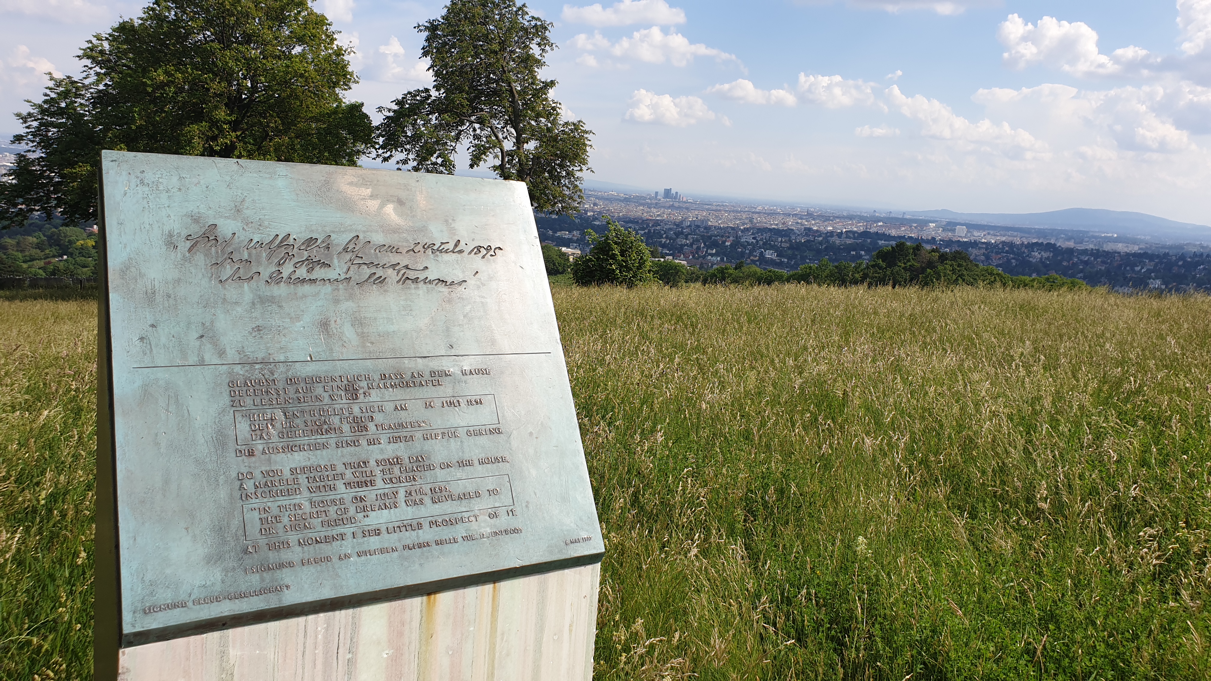 Commemorative plaque marking the spot where Freud began writing 'The Interpretation of Dreams'