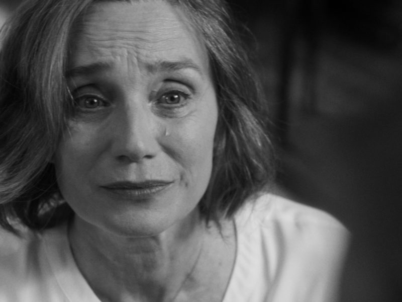 kristin scott thomas in the party - black and white image.